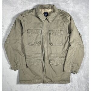 Y2K Vintage GAP Jacket Kids L Green Military Field Coat Utility